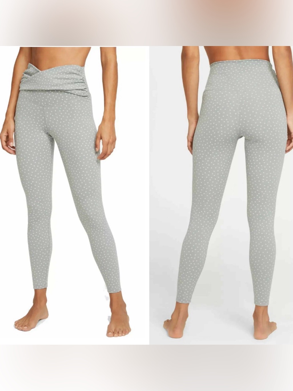 Nwot Nike Yoga Dri-Fit Twist Gray Polka Dot High-Rise 7/8 Training Leggings Xs